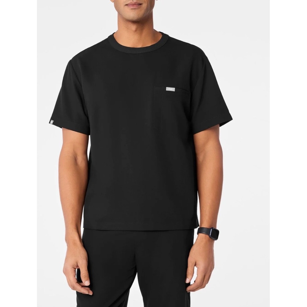 FIGS Easton Relaxed Crewneck Scrub Top Black Mens Large Technical Collection L